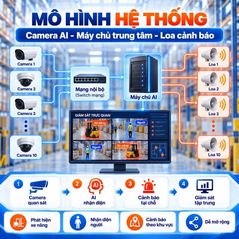 mô hình AI phát hiện xe nâng và cảnh báo an toàn